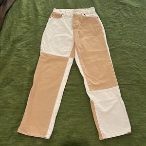 Pacsun beige and white patchwork jeans